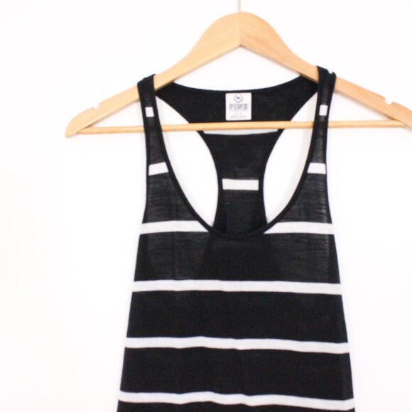 *Pink Black and White Racer Back Stripped Tank Top - Picture 4 of 6